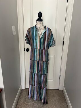 Marie Oliver Multicolor Striped Tiered Maxi Dress